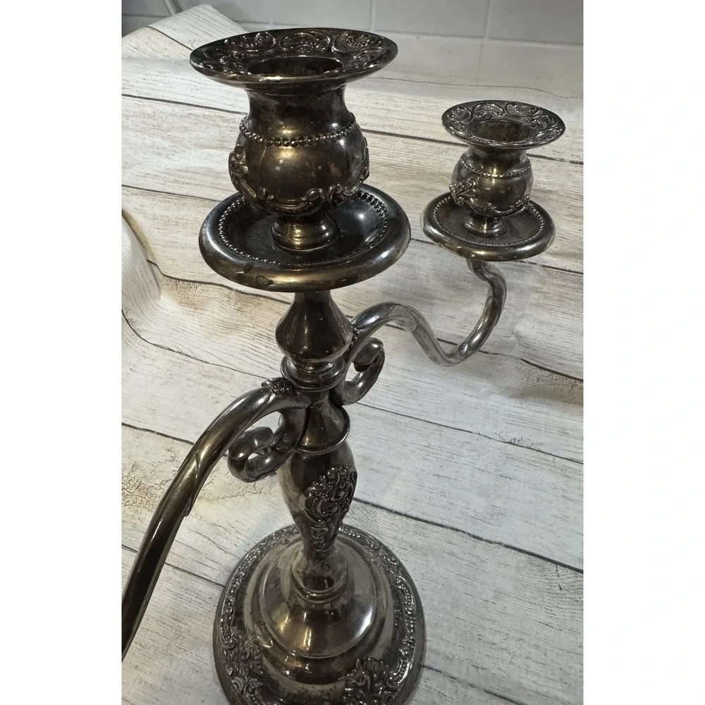 Vintage Godinger Silver Plated 3 Three Light Candelabra Ornate Baroque Detailing
